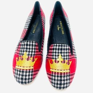 DEESIGNS By Dee Ocleppo Red Black White Plaid Gold Crown Loafers Flats S…